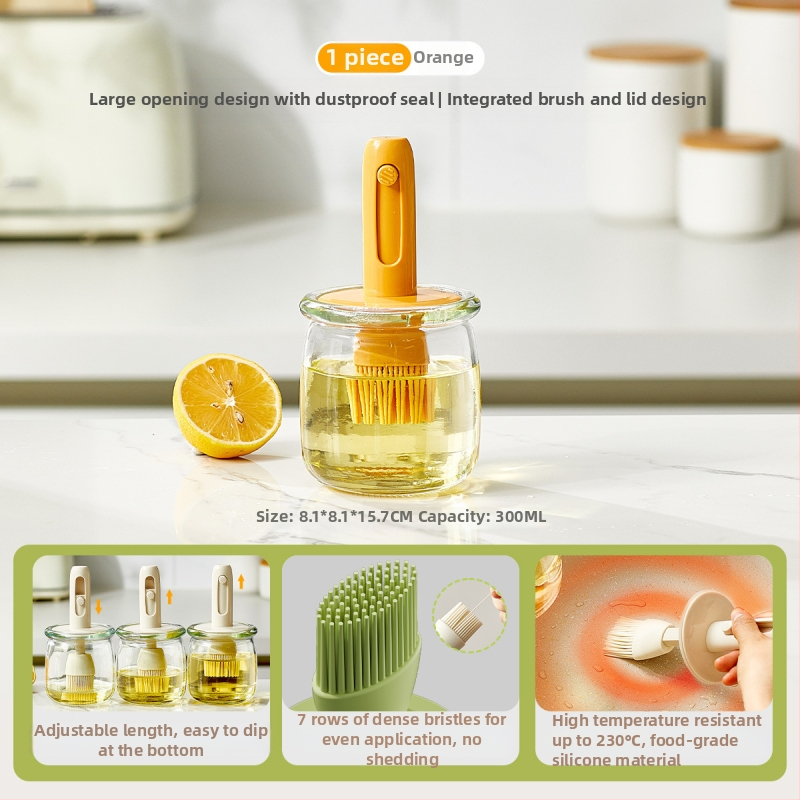 Teleskopinis aliejaus šepetėlio butelis buitinei virtuvei, atsparus aukštai temperatūrai, stiklinis silikoninis šepetėlio aliejaus butelis lauko kepsninei kepimui „viskas viename“ aliejaus butelis