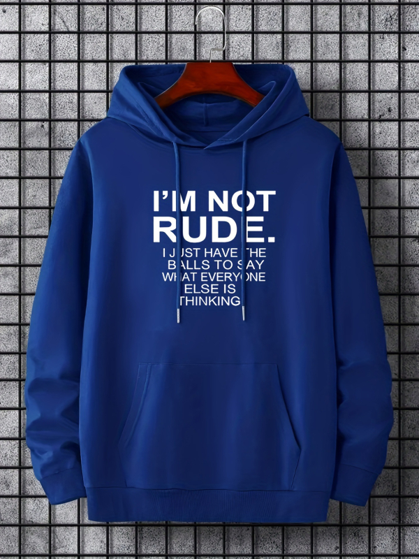 Férfi neonzöld kapucnis pulóver "I 'M NOT RUDE" grafikával - casual poliészter anyagból