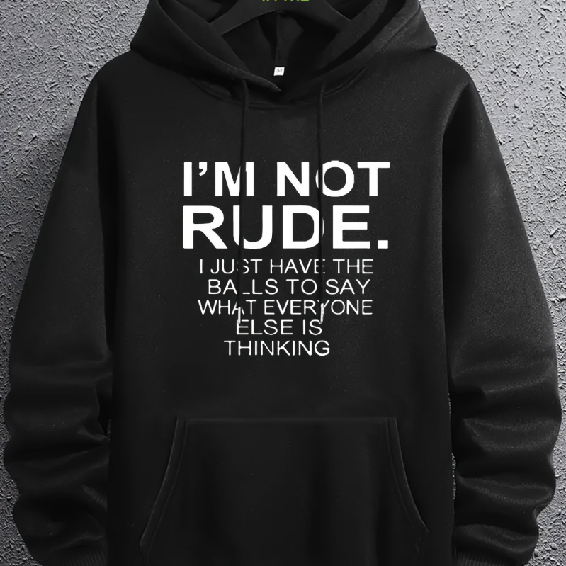 Férfi neonzöld kapucnis pulóver "I 'M NOT RUDE" grafikával - casual poliészter anyagból