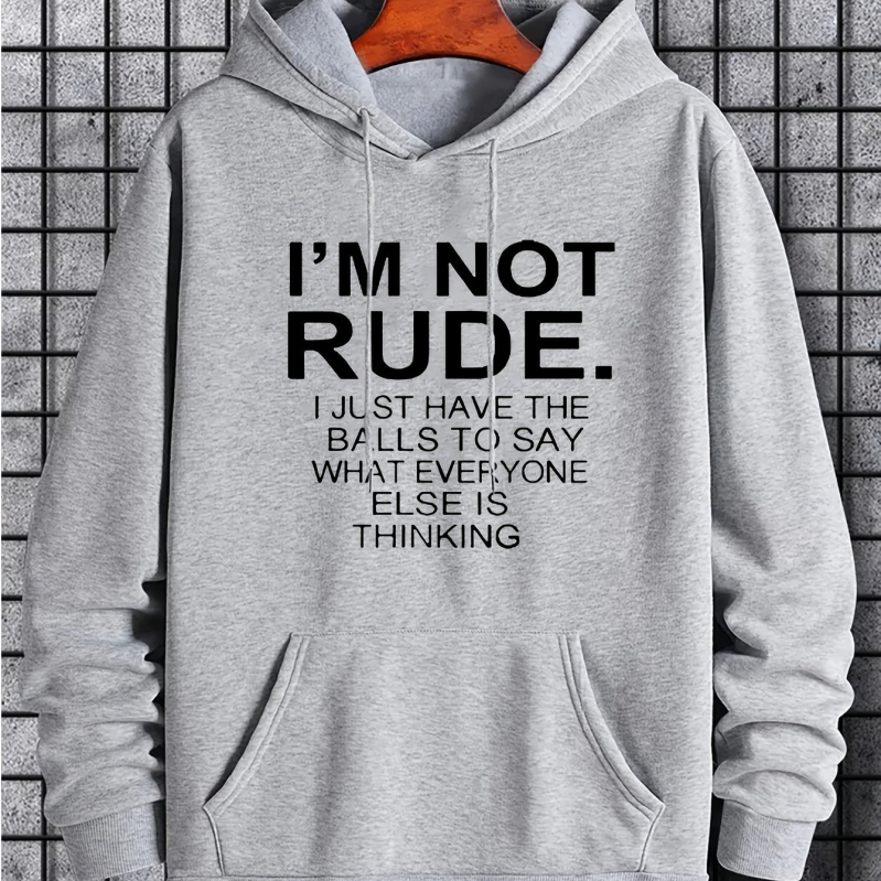 Férfi neonzöld kapucnis pulóver "I 'M NOT RUDE" grafikával - casual poliészter anyagból