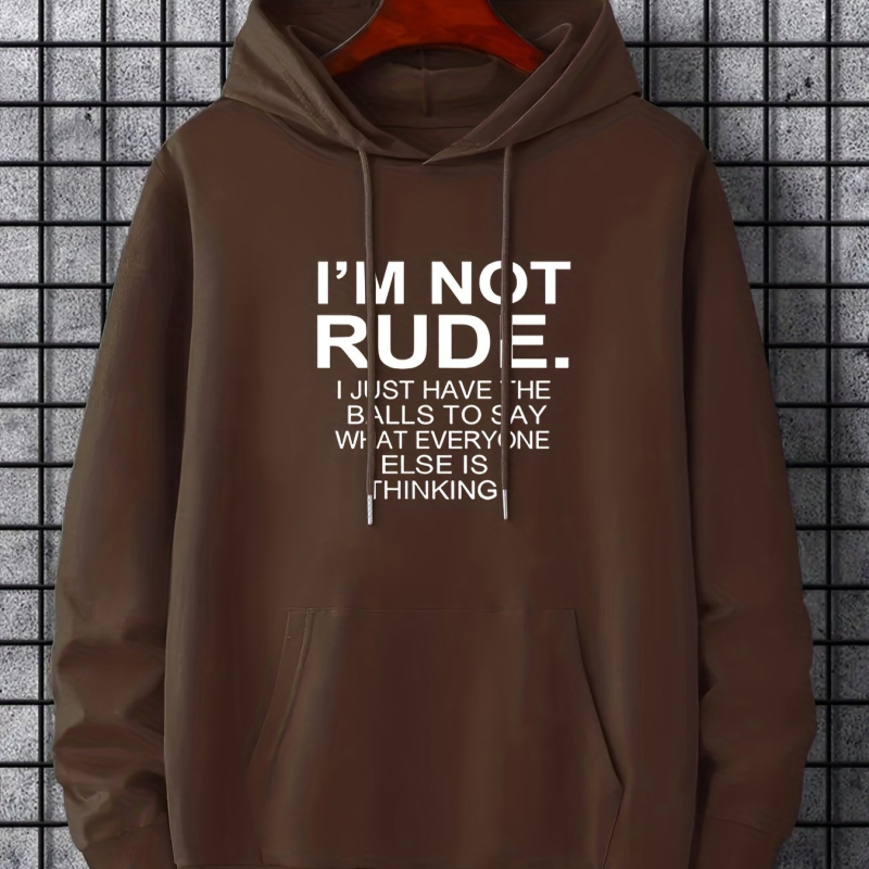 Férfi neonzöld kapucnis pulóver "I 'M NOT RUDE" grafikával - casual poliészter anyagból