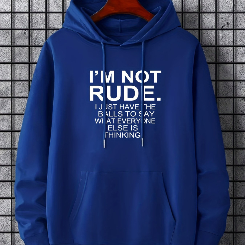 Férfi neonzöld kapucnis pulóver "I 'M NOT RUDE" grafikával - casual poliészter anyagból