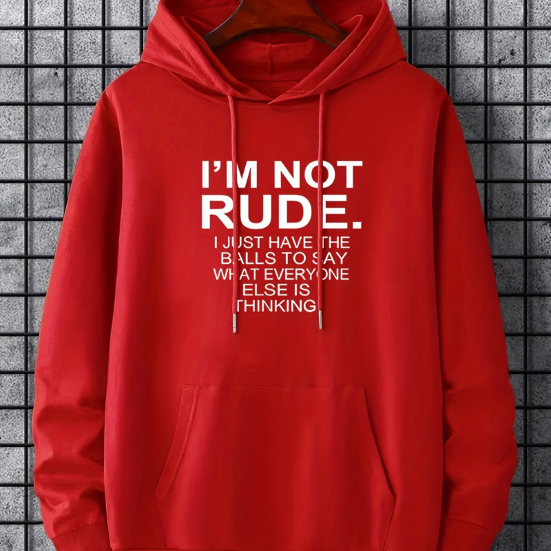 Férfi neonzöld kapucnis pulóver "I 'M NOT RUDE" grafikával - casual poliészter anyagból