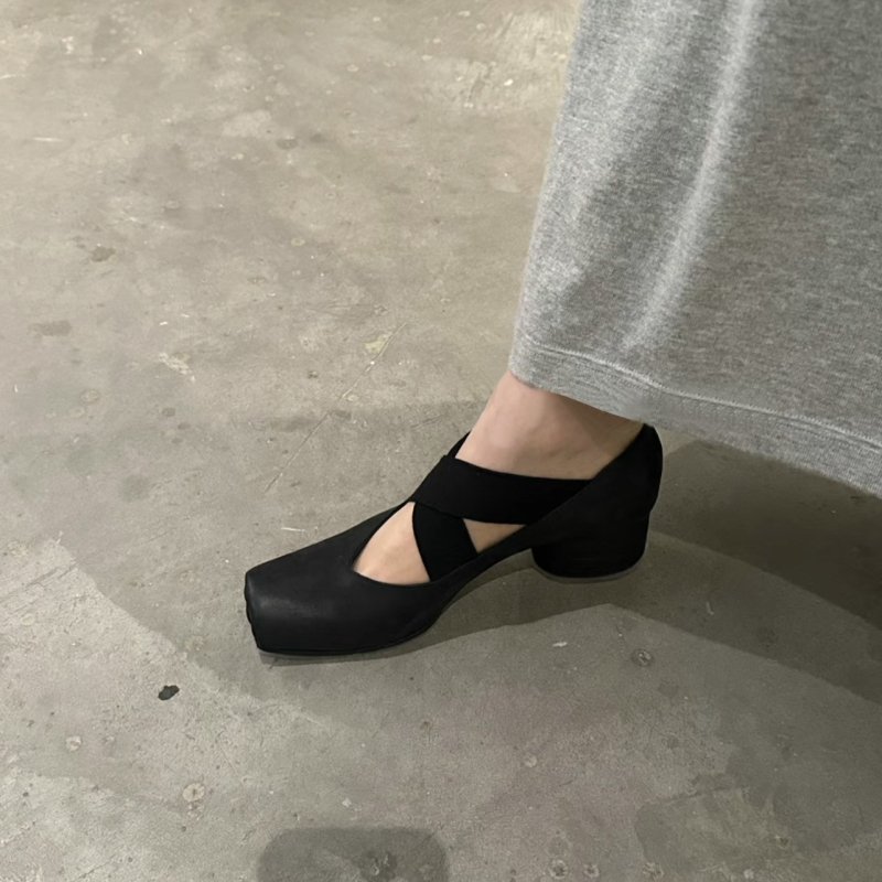 Báránybőr változat ~ Valódi bőr balettcipők Női retró vastag sarkú cipők francia szögletes orrú tündér stílusú Mary Jane magassarkú