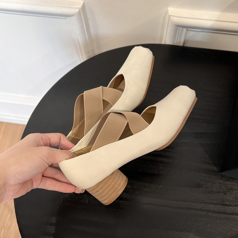 Báránybőr változat ~ Valódi bőr balettcipők Női retró vastag sarkú cipők francia szögletes orrú tündér stílusú Mary Jane magassarkú