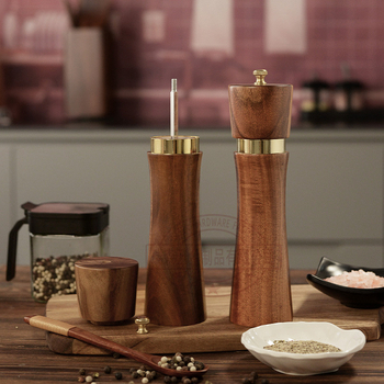 Medinis pipirų malūnas, rankinis, keraminis šerdis, akacijos medienos pipirai, jūros druska, daugiafunkcis malūnėlis, buitiniai, daugiafunkciai virtuvės įrankiai
