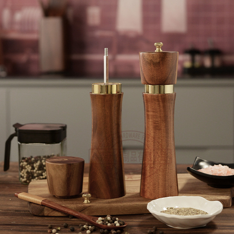Medinis pipirų malūnas, rankinis, keraminis šerdis, akacijos medienos pipirai, jūros druska, daugiafunkcis malūnėlis, buitiniai, daugiafunkciai virtuvės įrankiai