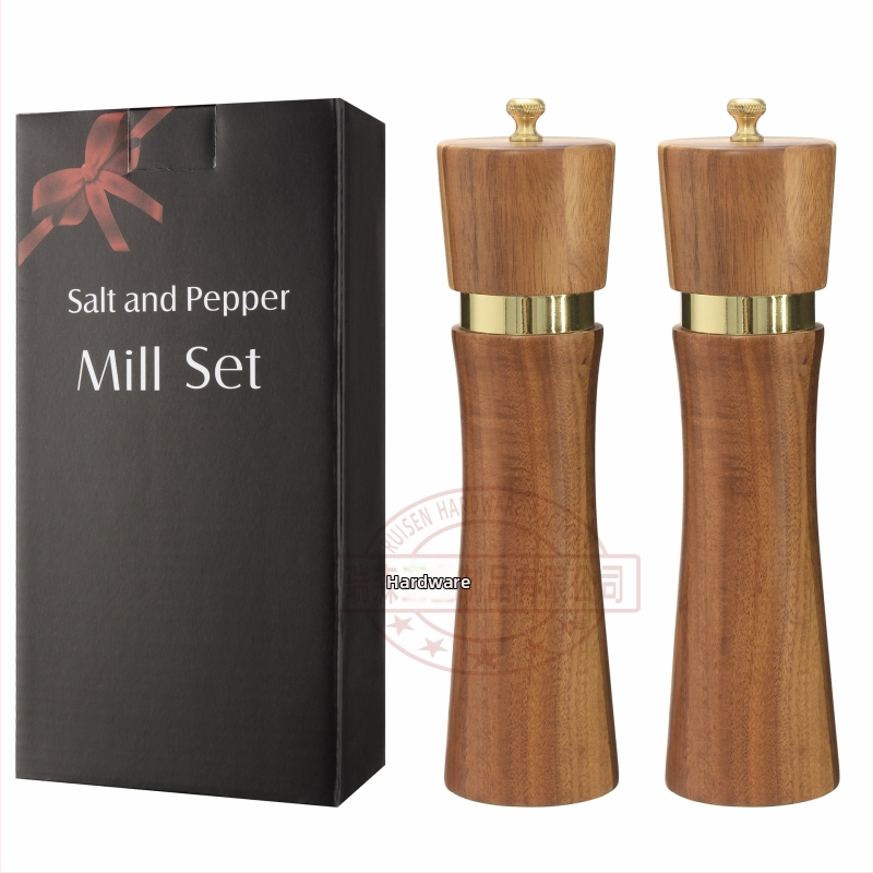 Medinis pipirų malūnas, rankinis, keraminis šerdis, akacijos medienos pipirai, jūros druska, daugiafunkcis malūnėlis, buitiniai, daugiafunkciai virtuvės įrankiai