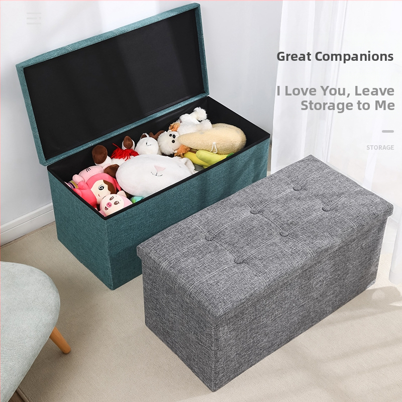 Табуретка за съхранение от плат, многофункционална табуретка за сядане и преобличане на обувки, малка табуретка за диван, сгъваема кутия за съхранение, кутия за домакинско съхранение
