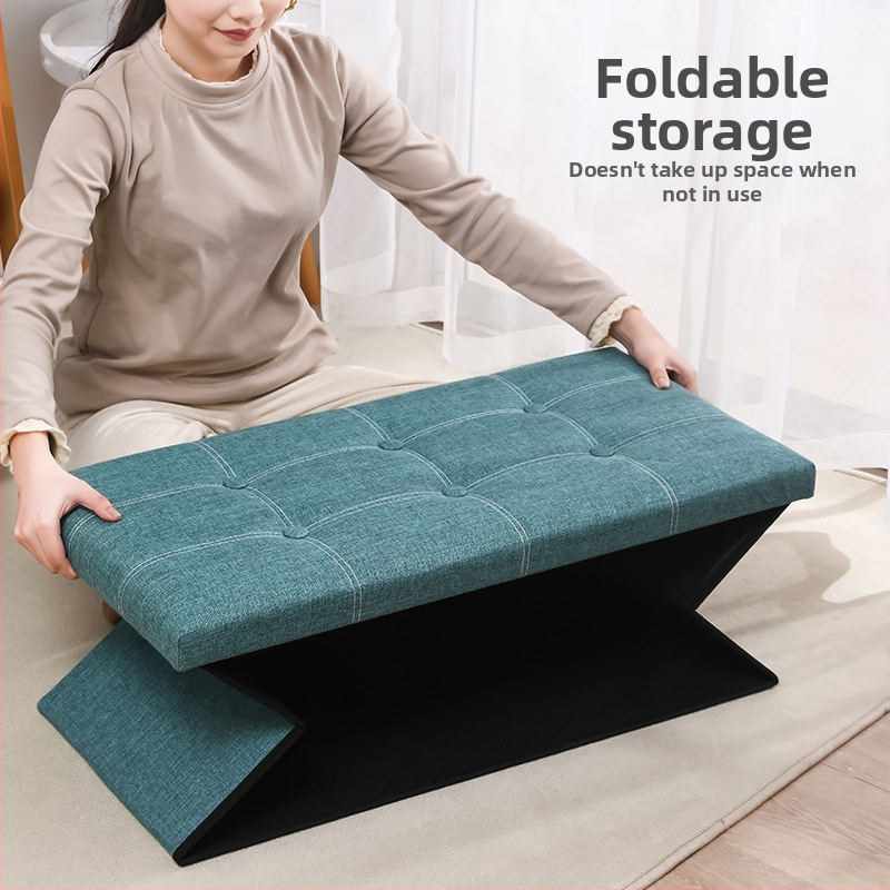 Табуретка за съхранение от плат, многофункционална табуретка за сядане и преобличане на обувки, малка табуретка за диван, сгъваема кутия за съхранение, кутия за домакинско съхранение