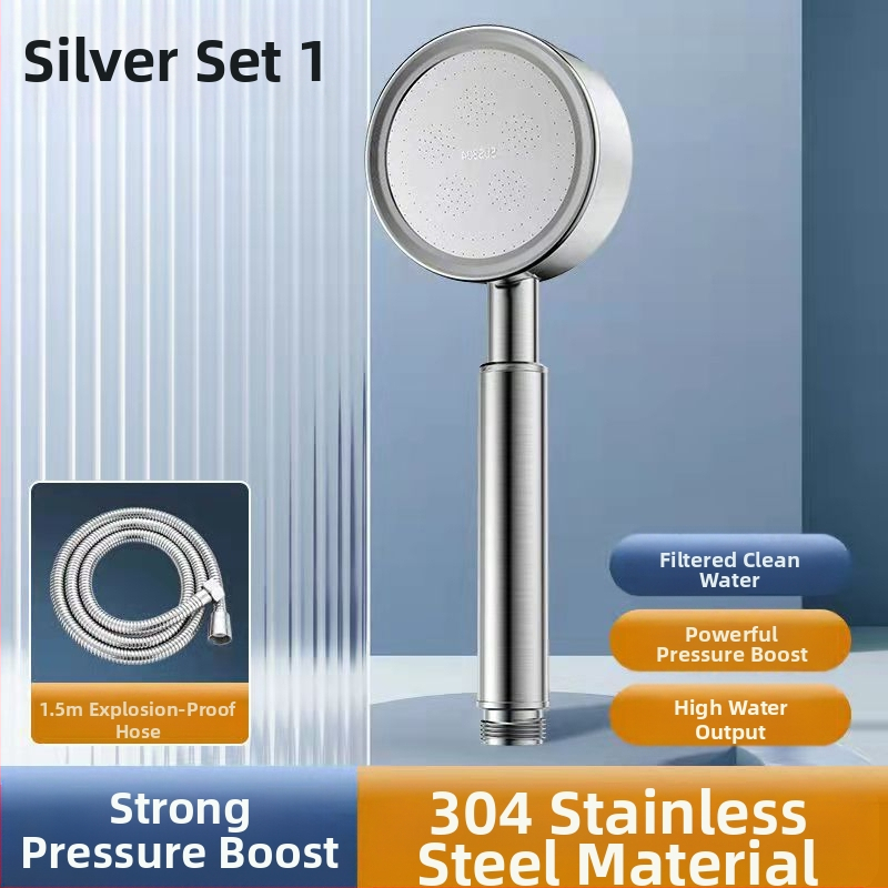 Nerūdijančio plieno slėginė dušo galvutė, apsauga nuo nudegimų ir kritimų, rankinis reguliuojamas antgalis, didelis vandens išleidimo anga, kvadratinis dušo komplektas