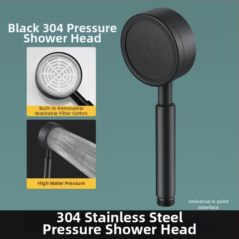 Nerūdijančio plieno slėginė dušo galvutė, apsauga nuo nudegimų ir kritimų, rankinis reguliuojamas antgalis, didelis vandens išleidimo anga, kvadratinis dušo komplektas