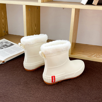 Korėjietiško stiliaus vienspalviai šilti universalūs lietaus batai moteriški vidutinio ilgio batai atsparūs dilimui lietaus batai vandeniui neslystantys maisto pirkimo virtuvės viršutiniai drabužiai