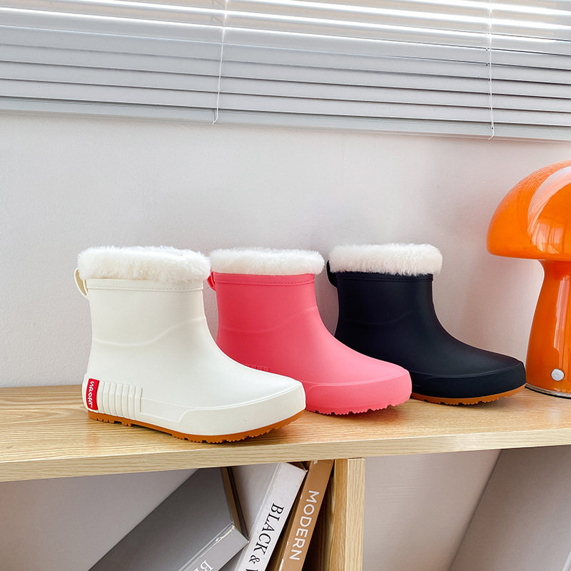 Korėjietiško stiliaus vienspalviai šilti universalūs lietaus batai moteriški vidutinio ilgio batai atsparūs dilimui lietaus batai vandeniui neslystantys maisto pirkimo virtuvės viršutiniai drabužiai