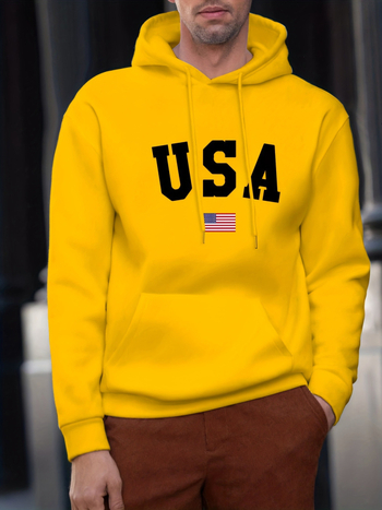 Plus Size Férfi S-es Kapucnis Pulóver USA Zászlómintával