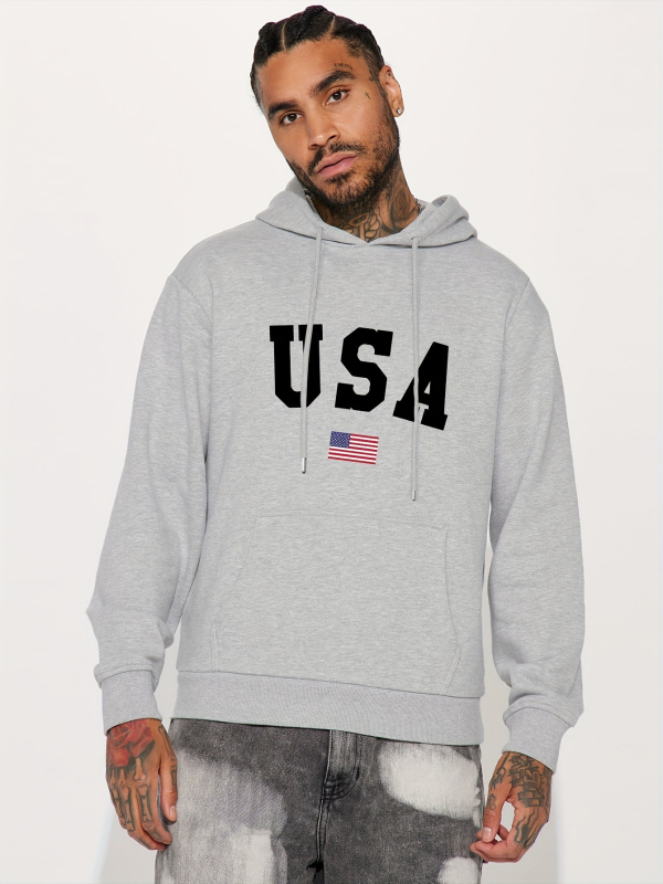 Plus Size Férfi S-es Kapucnis Pulóver USA Zászlómintával