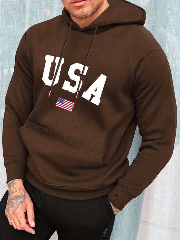 Plus Size Férfi S-es Kapucnis Pulóver USA Zászlómintával