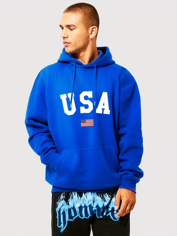 Plus Size Férfi S-es Kapucnis Pulóver USA Zászlómintával