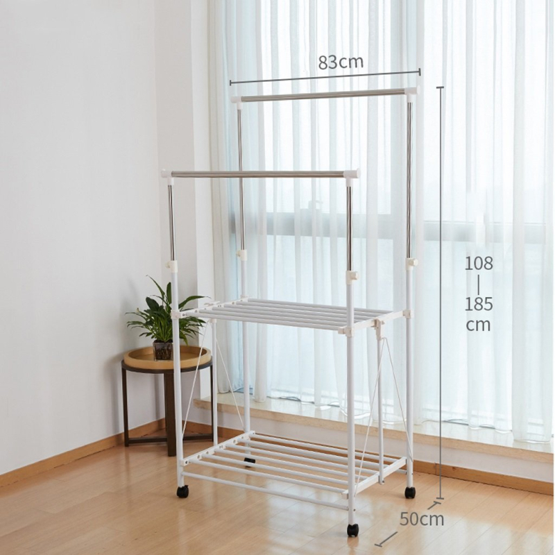 Egy- és kétrúddal vastagított rozsdamentes acél ruhaakasztó beltéri otthoni erkély szárító paplan mozgatható behúzható ruhaakasztó padló