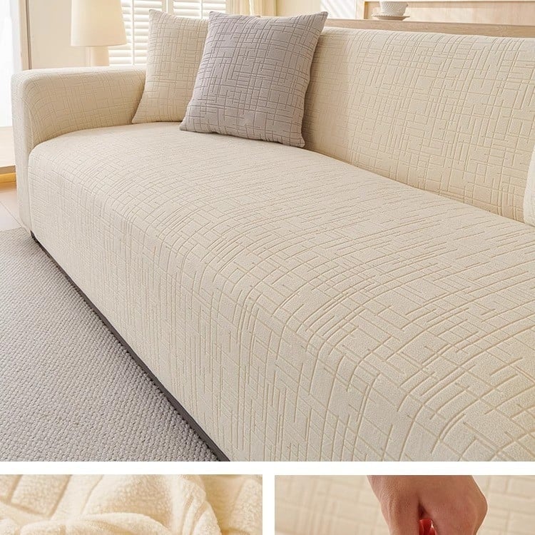Husă de canapea elastică anti-zgârieturi, stil crem, all-inclusive, universală, anti-alunecare, pentru patru sezoane, leneșă, pentru trei persoane