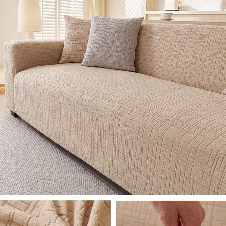 Husă de canapea elastică anti-zgârieturi, stil crem, all-inclusive, universală, anti-alunecare, pentru patru sezoane, leneșă, pentru trei persoane
