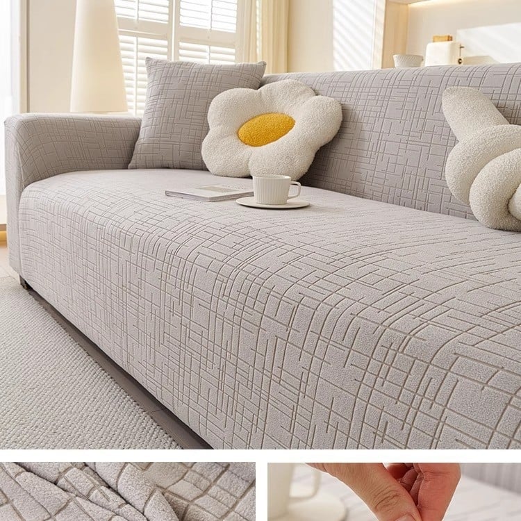 Husă de canapea elastică anti-zgârieturi, stil crem, all-inclusive, universală, anti-alunecare, pentru patru sezoane, leneșă, pentru trei persoane