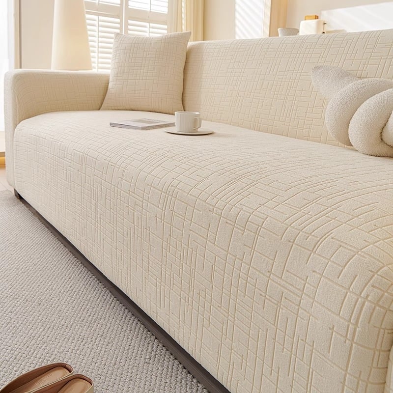 Husă de canapea elastică anti-zgârieturi, stil crem, all-inclusive, universală, anti-alunecare, pentru patru sezoane, leneșă, pentru trei persoane