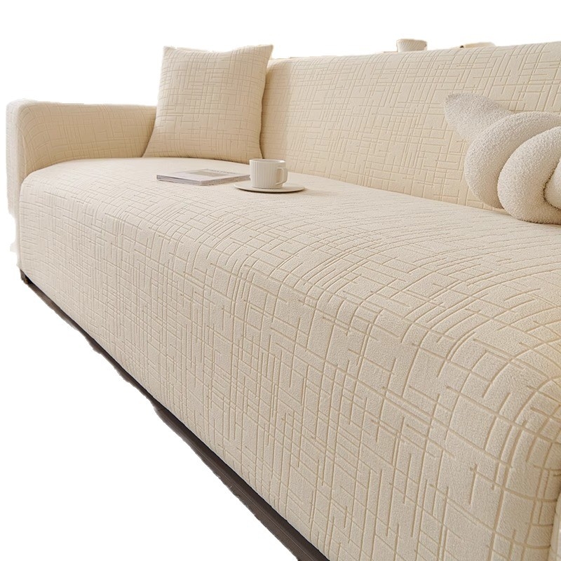 Husă de canapea elastică anti-zgârieturi, stil crem, all-inclusive, universală, anti-alunecare, pentru patru sezoane, leneșă, pentru trei persoane