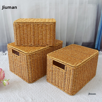 Tárolókosár fedéllel, rattan utánzattal, illeszkedő kosár, nulla élelmiszerkosár, vegyes, dupla fogantyúval, nappali konyha, asztali gyümölcstároló kosár