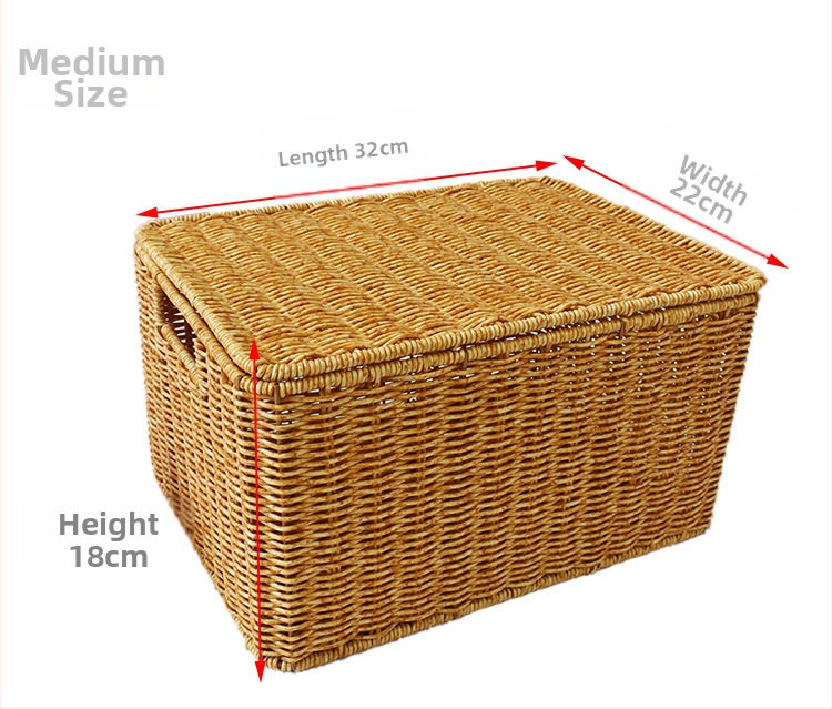 Tárolókosár fedéllel, rattan utánzattal, illeszkedő kosár, nulla élelmiszerkosár, vegyes, dupla fogantyúval, nappali konyha, asztali gyümölcstároló kosár