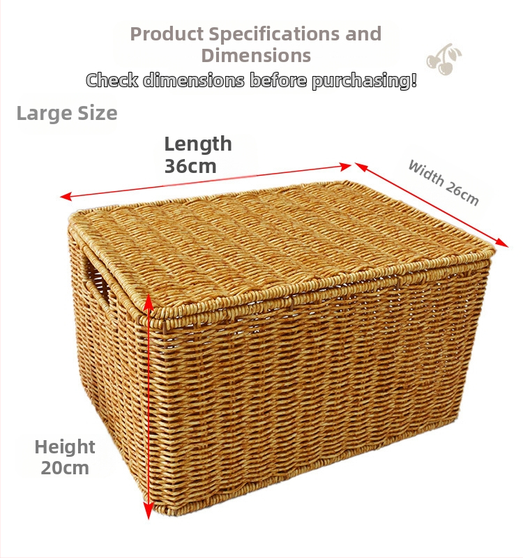 Tárolókosár fedéllel, rattan utánzattal, illeszkedő kosár, nulla élelmiszerkosár, vegyes, dupla fogantyúval, nappali konyha, asztali gyümölcstároló kosár