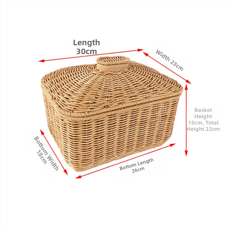 Tárolókosár fedéllel, rattan utánzattal, illeszkedő kosár, nulla élelmiszerkosár, vegyes, dupla fogantyúval, nappali konyha, asztali gyümölcstároló kosár