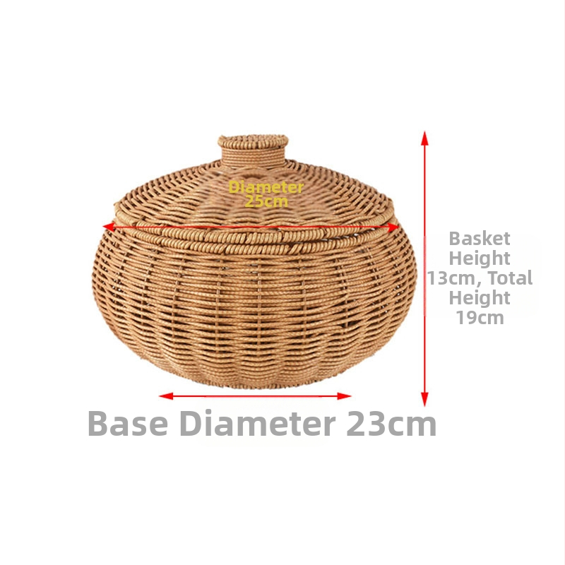 Tárolókosár fedéllel, rattan utánzattal, illeszkedő kosár, nulla élelmiszerkosár, vegyes, dupla fogantyúval, nappali konyha, asztali gyümölcstároló kosár