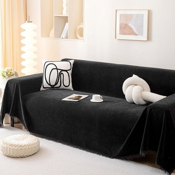 Kiváló minőségű, foltálló fekete zsenília kanapéhuzat szövet kanapétörölköző, négy évszakos univerzális, egyrészes, teljes huzatú kanapétakaró