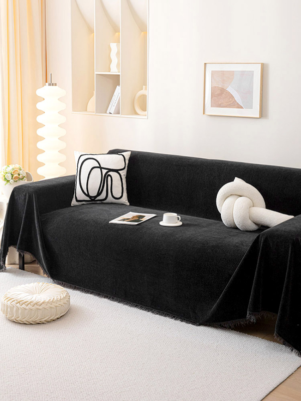 Kiváló minőségű, foltálló fekete zsenília kanapéhuzat szövet kanapétörölköző, négy évszakos univerzális, egyrészes, teljes huzatú kanapétakaró