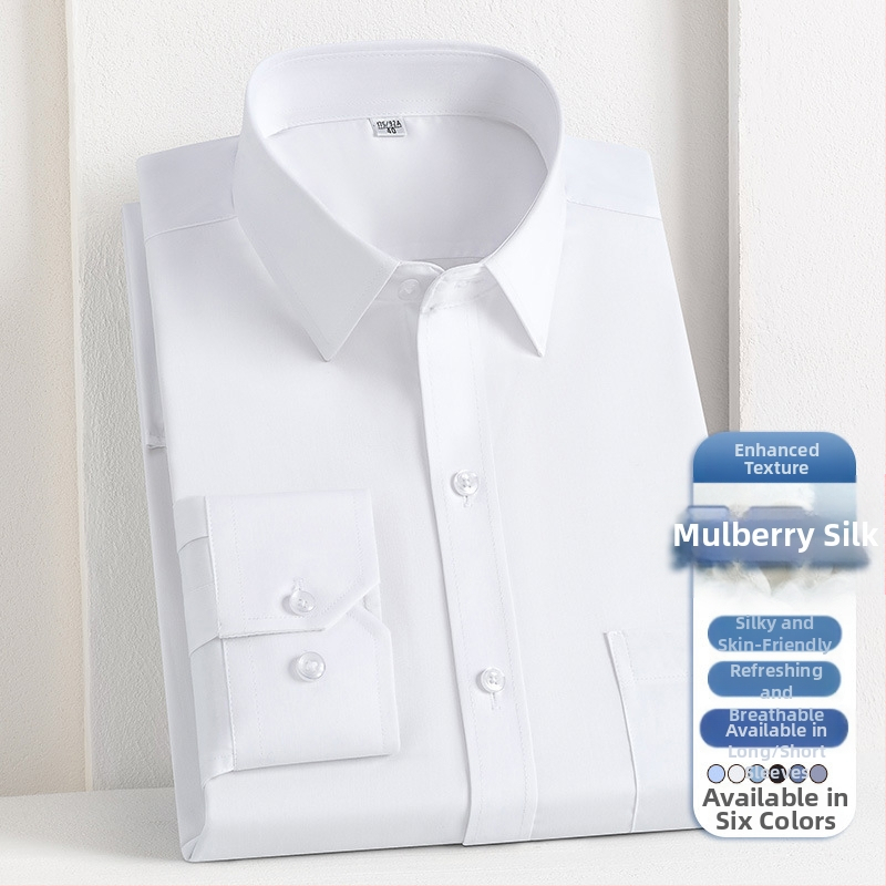 2025 tavaszi és őszi új férfi fiatal és középkorú Lassel üzleti divatos hétköznapi hosszú ujjú ing eper selyemmel