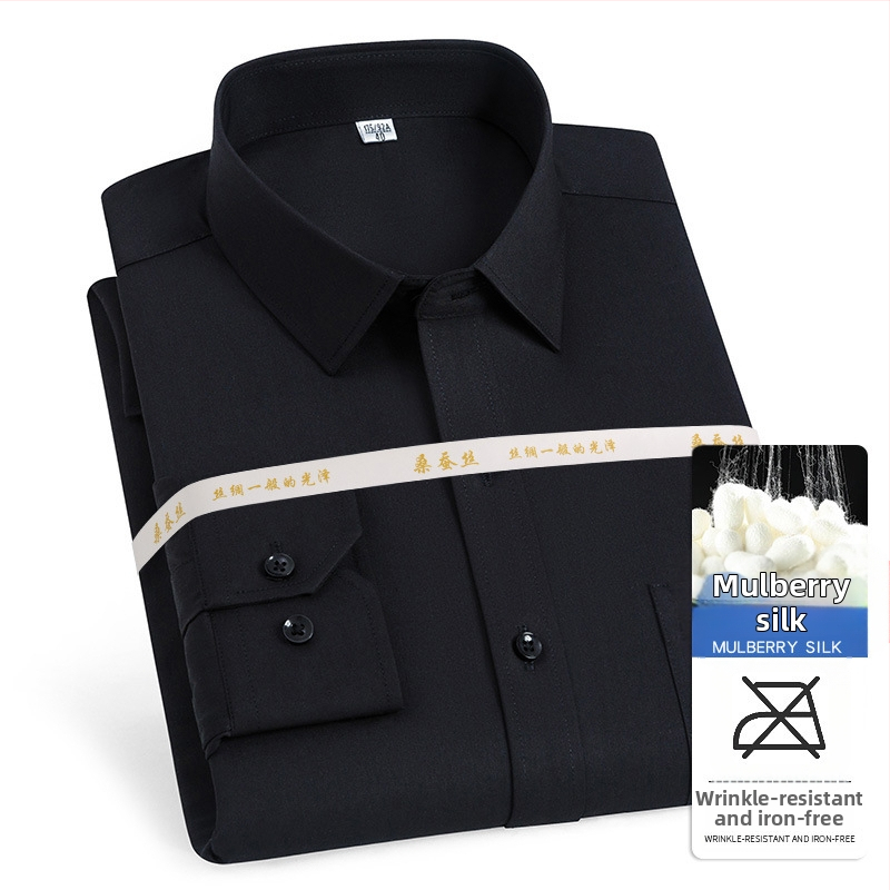 2025 tavaszi és őszi új férfi fiatal és középkorú Lassel üzleti divatos hétköznapi hosszú ujjú ing eper selyemmel