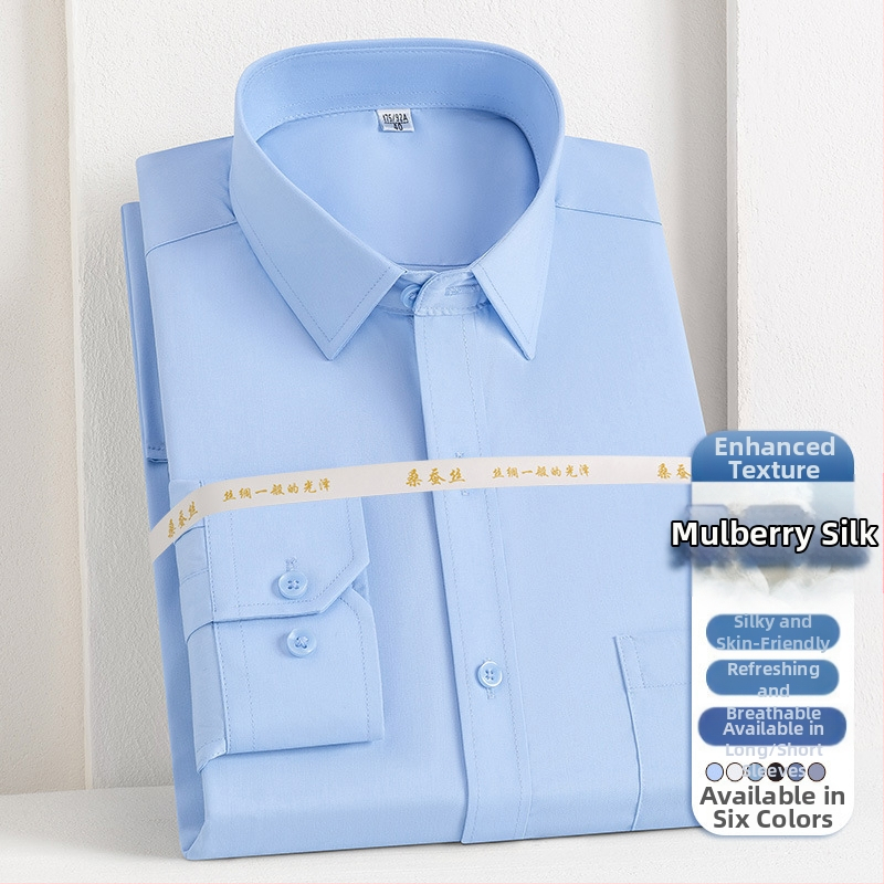 2025 tavaszi és őszi új férfi fiatal és középkorú Lassel üzleti divatos hétköznapi hosszú ujjú ing eper selyemmel