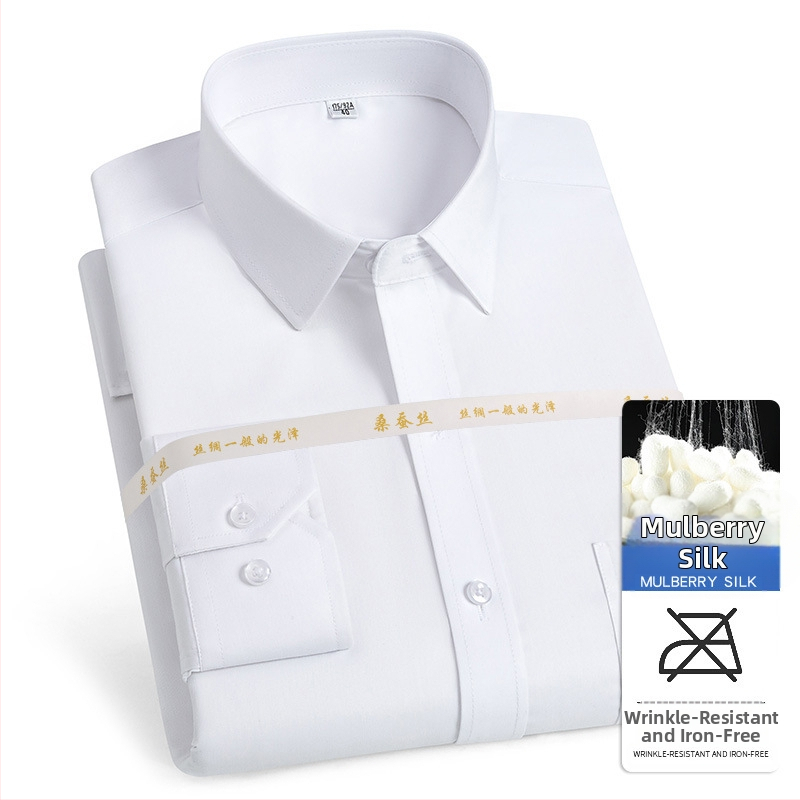 2025 tavaszi és őszi új férfi fiatal és középkorú Lassel üzleti divatos hétköznapi hosszú ujjú ing eper selyemmel