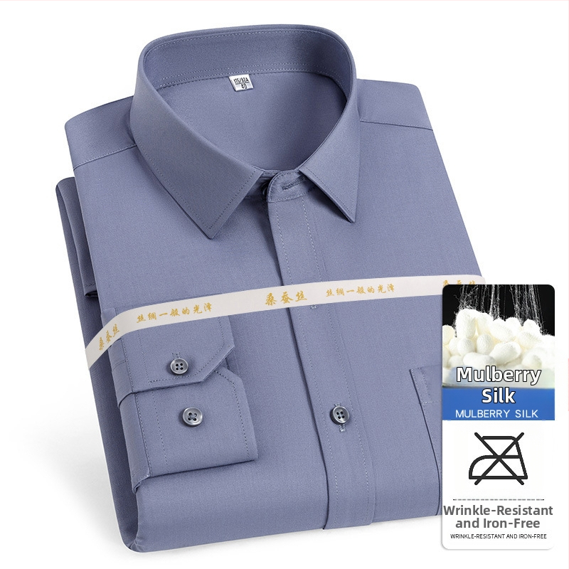 2025 tavaszi és őszi új férfi fiatal és középkorú Lassel üzleti divatos hétköznapi hosszú ujjú ing eper selyemmel