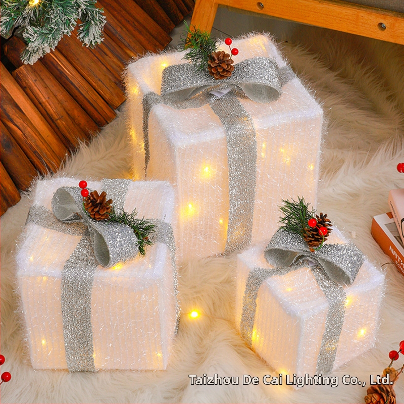 Коледен комплект от три светещи подаръчни кутии с LED коледна подаръчна кутия, коледна лампа с подаръчна кутия, лампа за интериорна декорация