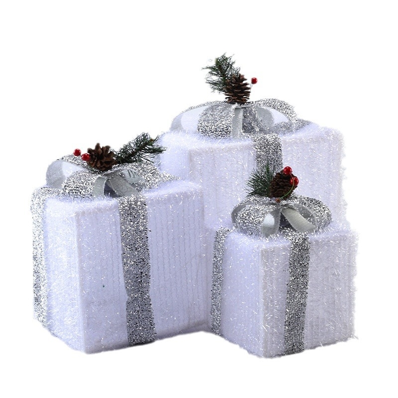Kalėdinių šviečiančių dovanų dėžučių rinkinys, trys LED kalėdinių dovanų dėžutės, tinkančios Kalėdinių dovanų dėžutės lempai, interjero dekoravimo lempai