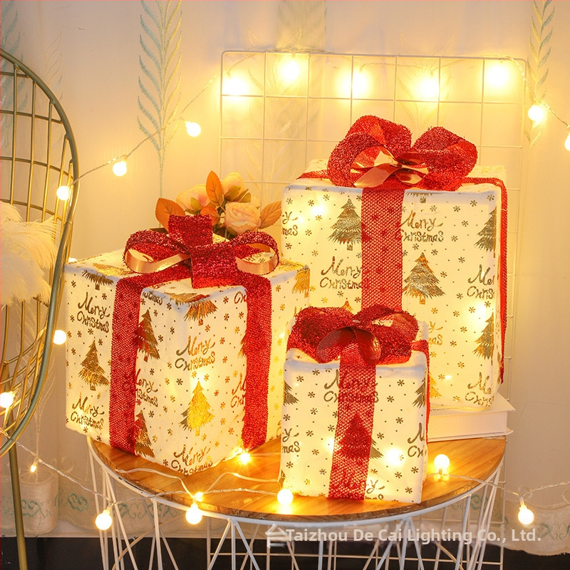 Kalėdinių šviečiančių dovanų dėžučių rinkinys, trys LED kalėdinių dovanų dėžutės, tinkančios Kalėdinių dovanų dėžutės lempai, interjero dekoravimo lempai