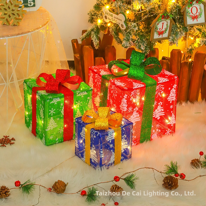 Kalėdinių šviečiančių dovanų dėžučių rinkinys, trys LED kalėdinių dovanų dėžutės, tinkančios Kalėdinių dovanų dėžutės lempai, interjero dekoravimo lempai