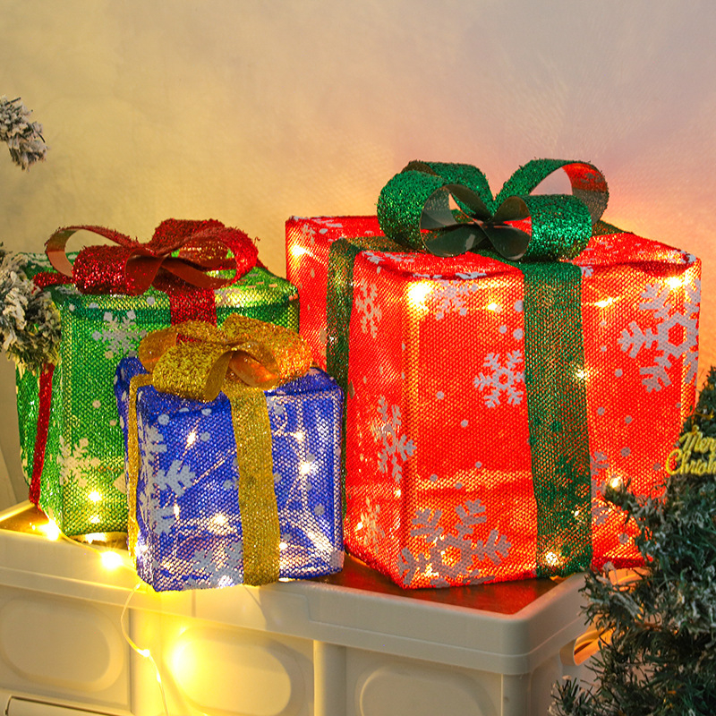 Kalėdinių šviečiančių dovanų dėžučių rinkinys, trys LED kalėdinių dovanų dėžutės, tinkančios Kalėdinių dovanų dėžutės lempai, interjero dekoravimo lempai