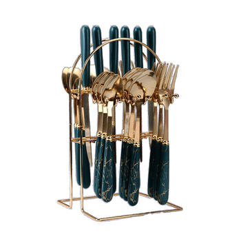 Prabangūs lengvi, prabangūs nerūdijančio plieno vakarietiški stalo įrankiai, 24 dalių, marmuro rašto, viešbučio restorano kepsnių peilių, šakučių ir šaukštų laikymo lentynų rinkinys