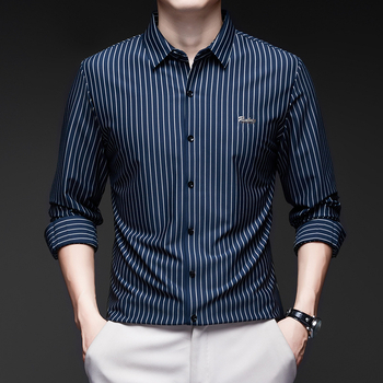 Νέα ανδρικά μακρυμάνικα και φθινοπωρινά πουκάμισα χωρίς ραφές για νέους και μεσήλικες άνδρες, μοντέρνα καθημερινά κάθετα ριγέ πουκάμισα για άνδρες