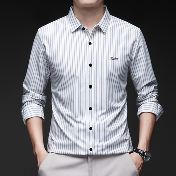 Νέα ανδρικά μακρυμάνικα και φθινοπωρινά πουκάμισα χωρίς ραφές για νέους και μεσήλικες άνδρες, μοντέρνα καθημερινά κάθετα ριγέ πουκάμισα για άνδρες