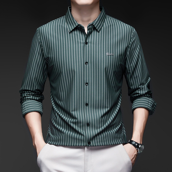 Νέα ανδρικά μακρυμάνικα και φθινοπωρινά πουκάμισα χωρίς ραφές για νέους και μεσήλικες άνδρες, μοντέρνα καθημερινά κάθετα ριγέ πουκάμισα για άνδρες
