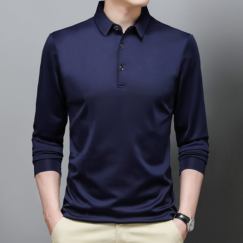 Tavaszi új apukáknak való hosszú ujjú póló Középkorú és idős férfi alappóló PÓLÓ Férfi vékony felsőrészű póló